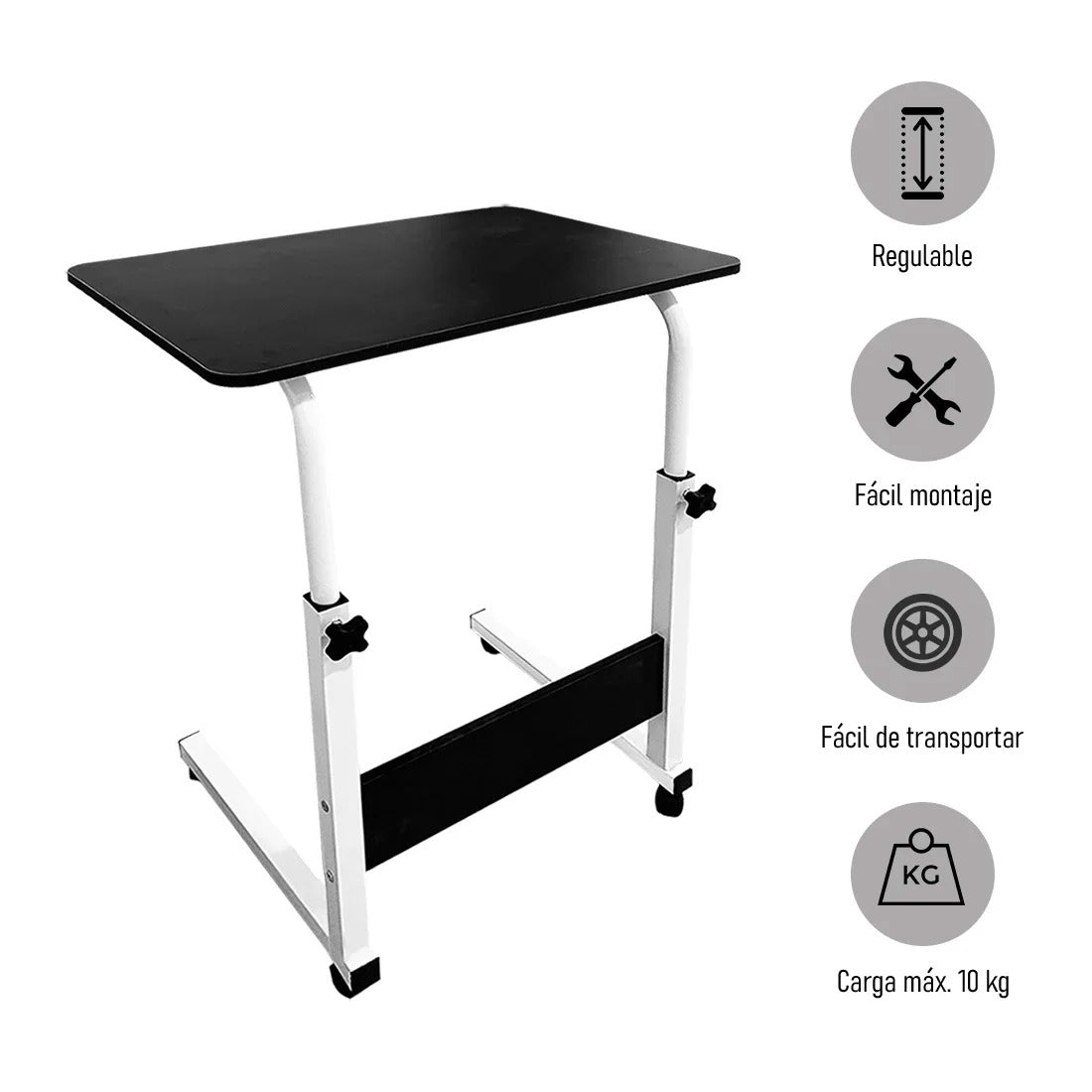 Accommodates textile-desk table with wheels to work and study. Multipurpose adjustable side table for bedroom, 40x60x65-89 cm