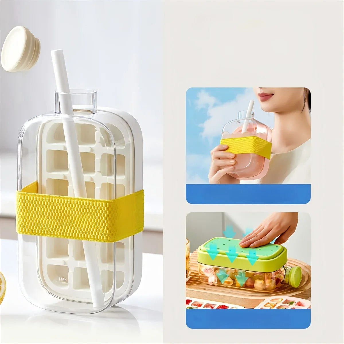 Ice Cube Mold Tray Press Ice Bottle Cup Kettle with Straw Whiskey Ice Cream Water Bottle Ice Cube Maker Easy Press To Release