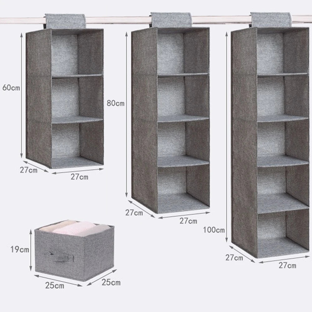 4-Layer Gray Hanging Bag Wardrobe Hanging Storage Bag Interlayer Drawer Type Clothes Organizer Collapsible Hanging Storage-(04)