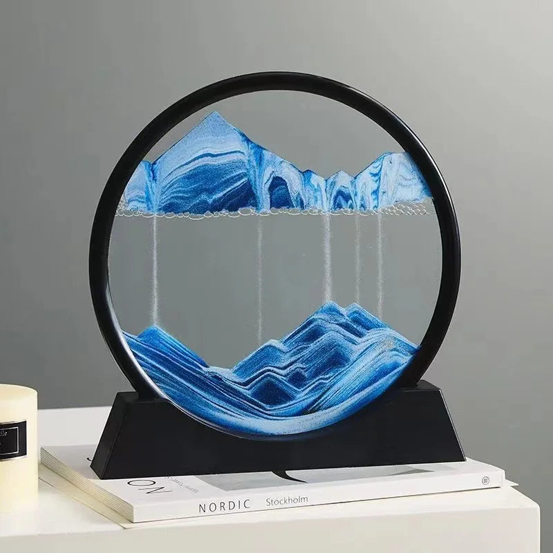 3D Moving Sand Art Ornament Round Glass Deep Sea Sandscape Hourglass Quicksand Craft Flowing Sand Painting Office Home Decor