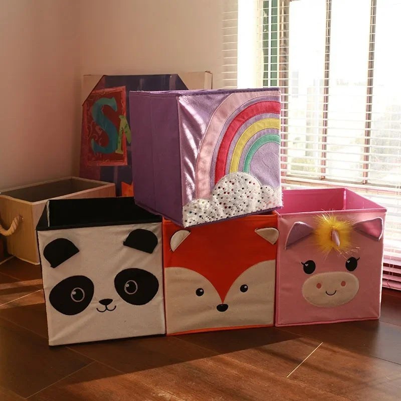 Plush Storage Box Cute Cartoon Animal DIY Storage Box Felt Fabric Foldable Storage Basket For Nursery Toys Organizers