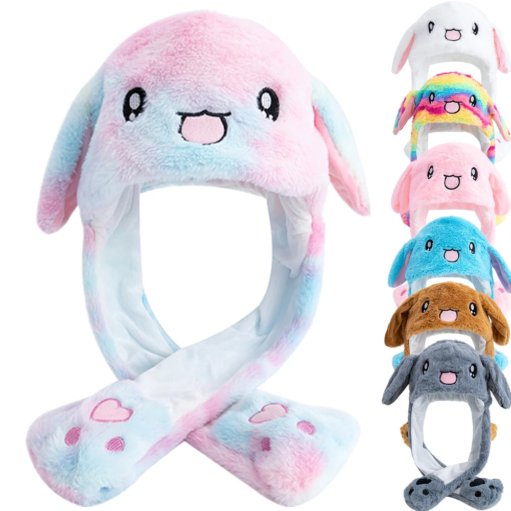 Ear Moving Up Couple Cap Cute Hat Women Girls Funny Bunny Hat Rabbits Style Ears Plush Fur Winter Lovely Hat ﻿