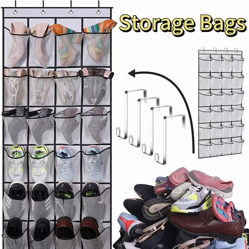Hanging Storage Organizer Over The Door Shoe Organizer Large Mesh Pockets Storage Bag Hanging Rack Storage Hanger Space Saver