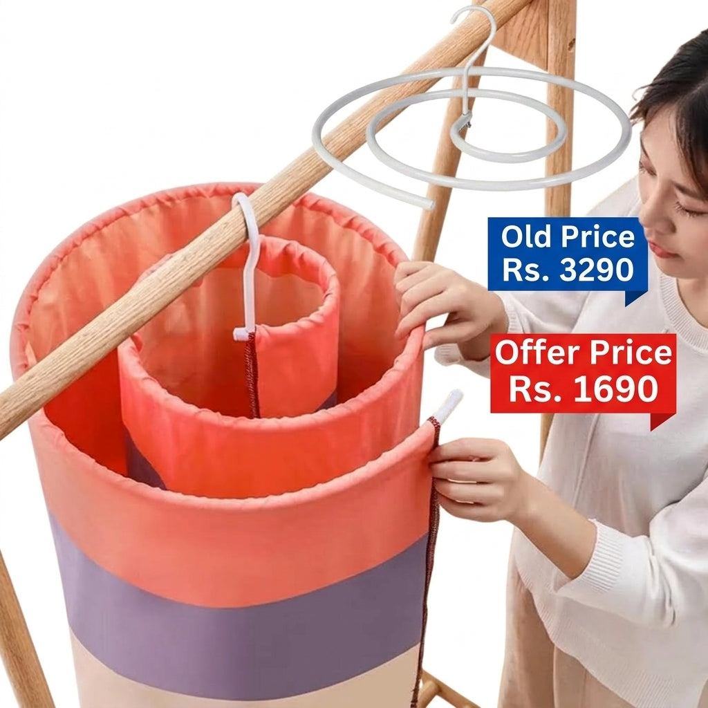 2 x Spirals Drying Rack Round Rotating Space Saving Stainless Steel Bed Sheet Hanger Multi-functional Household Dorm Balcony Drying