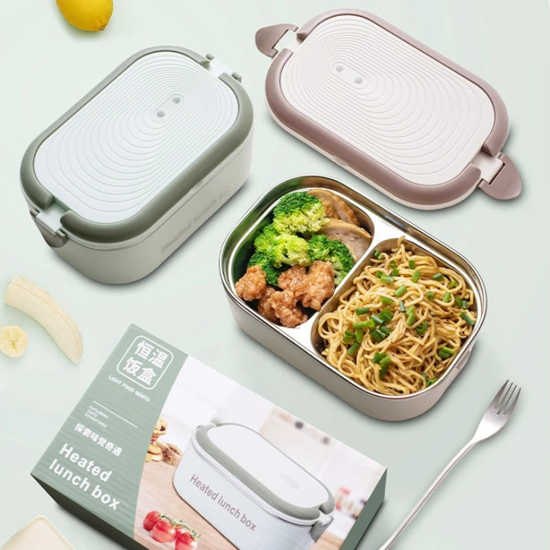 Heated Electric Lunch Box with Portable Food Warmer and Leakproof Compartments for Office School and Travel