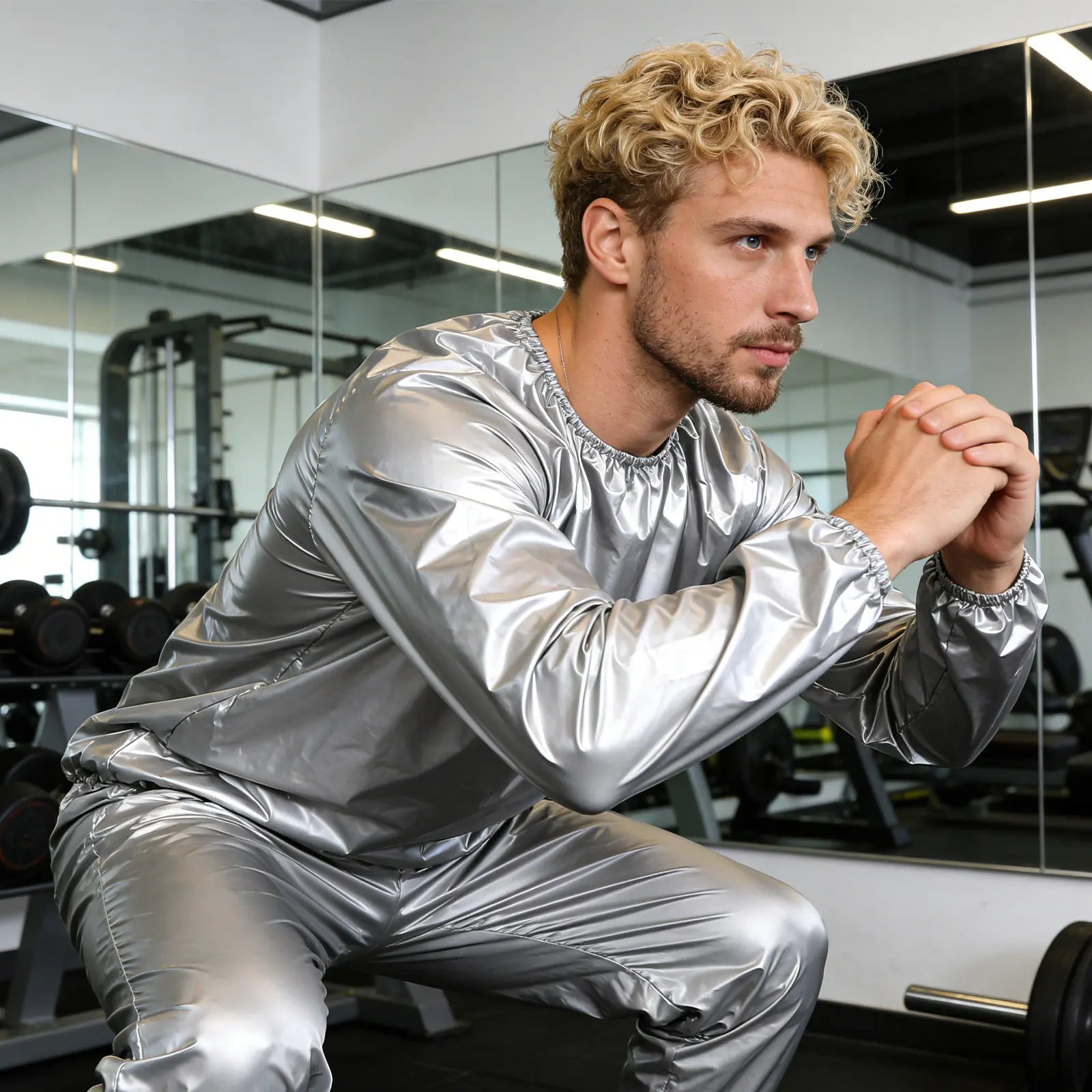 Sauna Suit Men Women 0.15mm Silver Heat Reflective Full Body Plastic Sweat Suit Gym Workout Fitness Training Exercise Gear