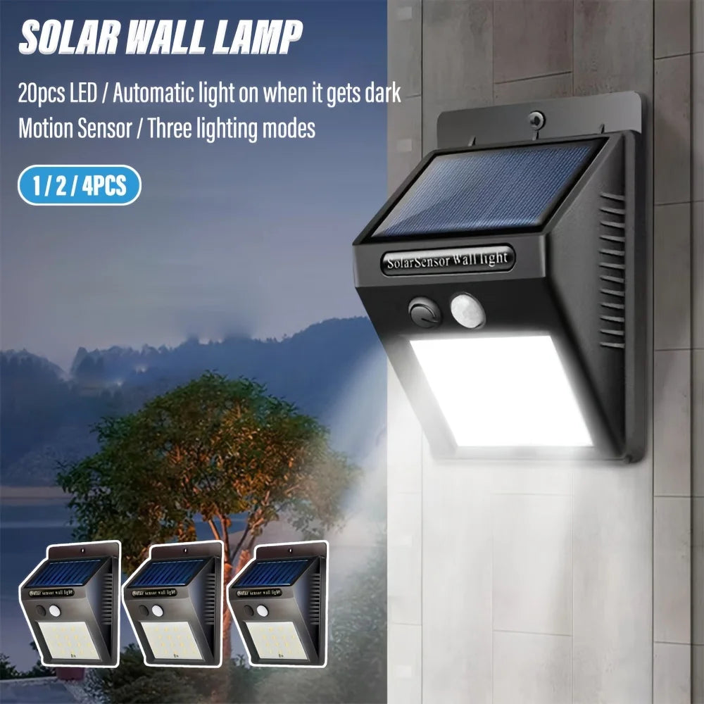 2 x 20 Smart Solar Lights Exterior Wall Lights Outdoor 20 LEDs 3 Modes Motion Sensor Solar Floodlights for Courtyards Fences