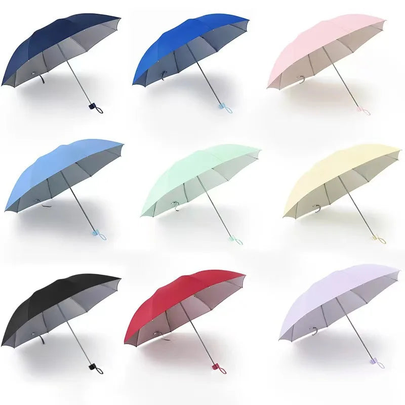 Paradise Silver Rubber Sun Umbrella 8/10K 3-Folding Solid color UV clear Protective Sunny Umbrella