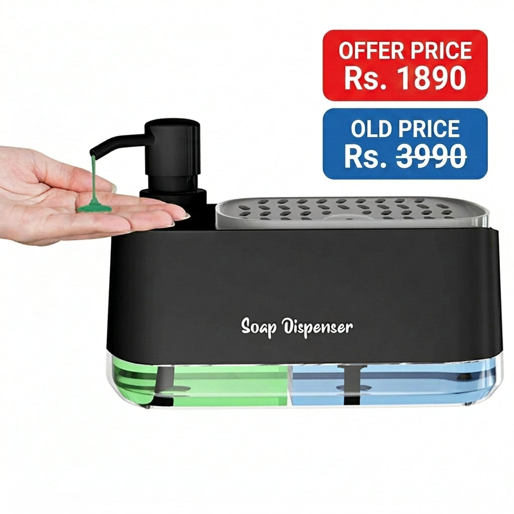 Multifunctional Kitchen & Bathroom Soap Dispenser with Sponge Holder-Space Saving Countertop Organizer, No Electricity Required