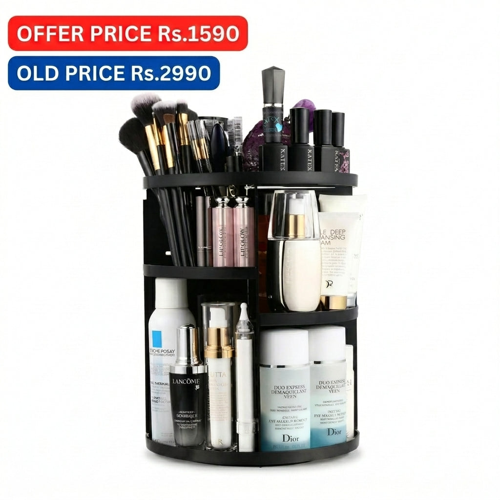 360 Rotating Makeup Organizer, DIY Adjustable Makeup Carousel Spinning Holder Storage Rack, Large Capacity Make up Caddy Shelf Cosmetics Organizer Box