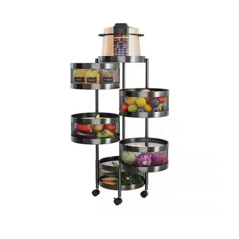 Innovative 360 Degree Rotating Metal Kitchen Storage Rack Multi Tier Space Saving Organizer for Fresh Vegetables Fruits Pantry