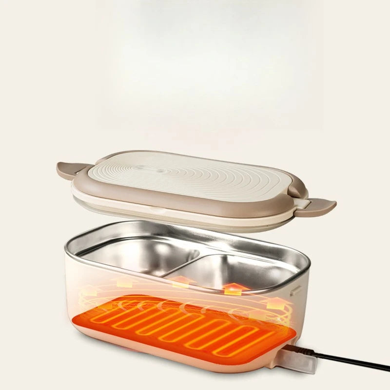 Heated Electric Lunch Box with Portable Food Warmer and Leakproof Compartments for Office School and Travel