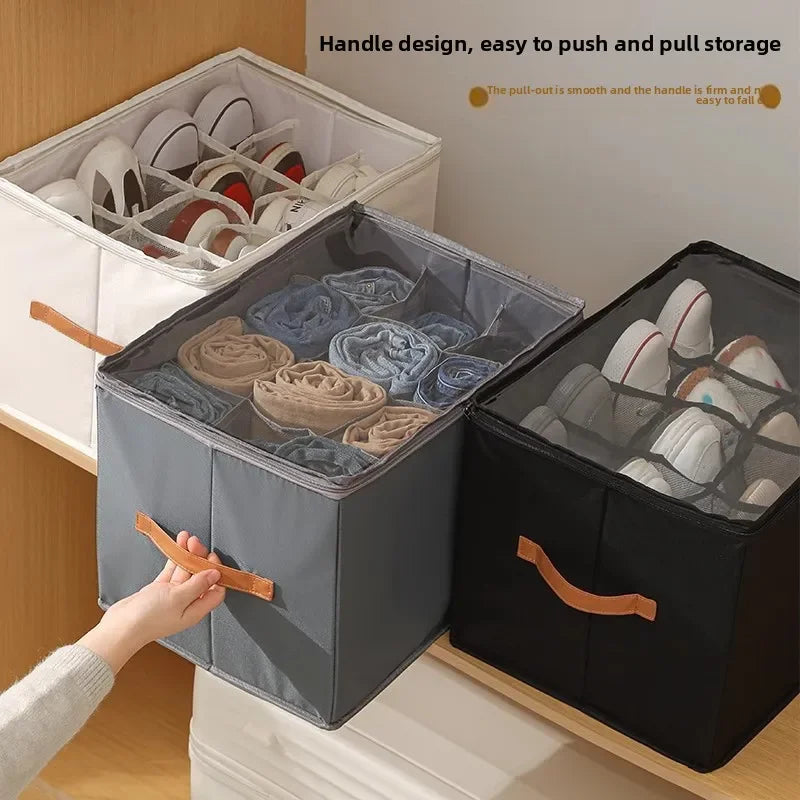 Compartment Shoe Box & Multifunctional Grid Storage Shoe Box Cross-border Foldable Fabric With Cover Dustproof And Washable Sundries Storage Box