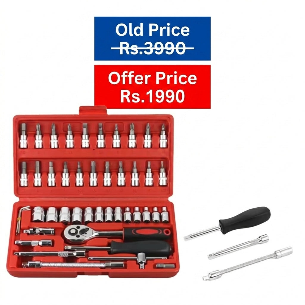 46pcs Socket Set Auto Repair Multi-functional 1/4 Inch Drive Socket Ratchet Wrench Set Round Edge Drive Socket Motorcycle Repair