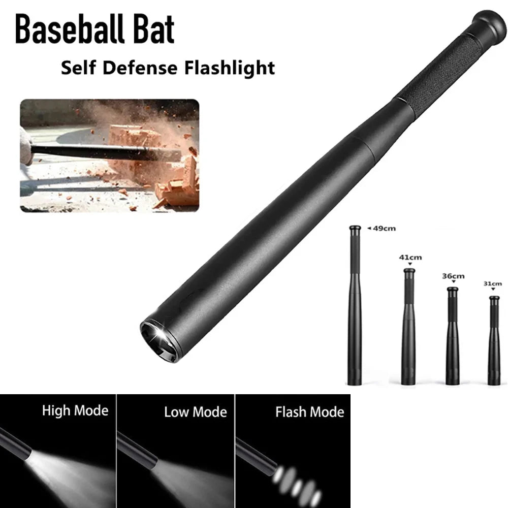 Aluminium Alloy Baseball Bat LED Flashlight Super Bright Waterproof Torch for Emergency Self Defense Outdoor Lighting