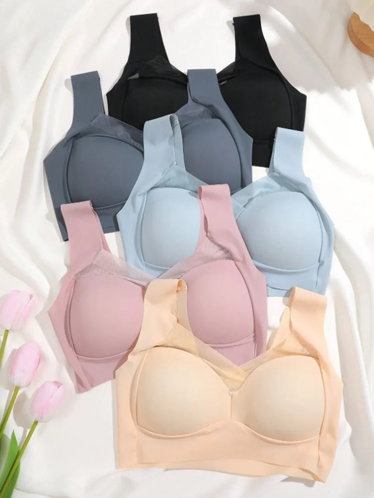 Women Sport Bras Plus Size Seamless Lace Bra Bralette Backless Lady Brassiere Vest Female Gathers Shock-Proof Wireless Top