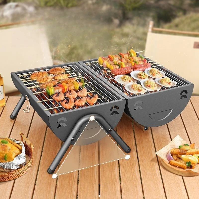 Smart Portable Charcoal Grill Dual Side Available Barbecue Stove Multifunctional Tabletop Barbecue Smoker For Outdoor Camping Picnics