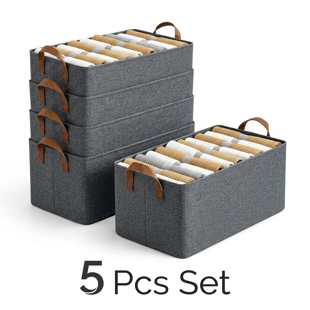 5 Pcs Fold Non Woven Fabric Wardrobe Storage Box Gray Home Supplies Clothing Underwear Sock And Kid Toy Storage Organizer Cosmetics