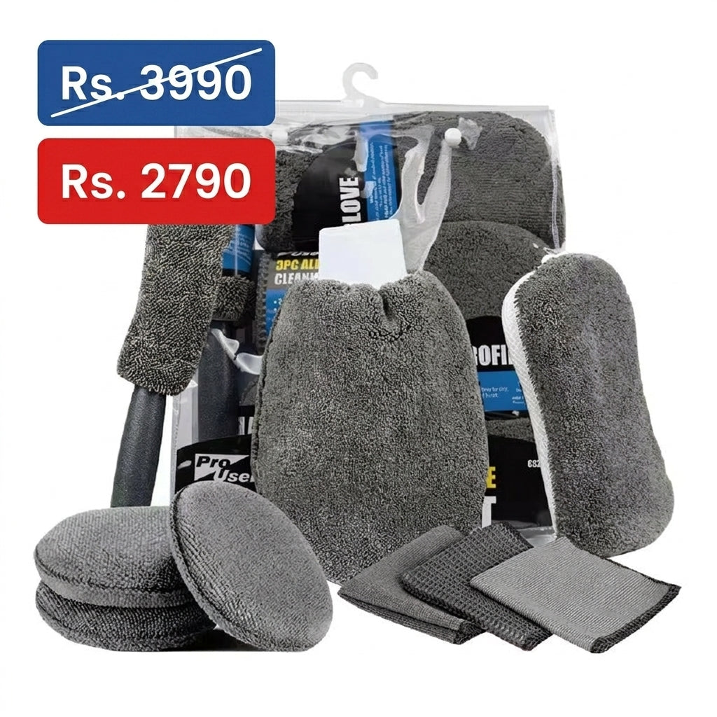9-Piece Set Of Car And Motorcycle Cleaning Wipes Home Wash Gloves Car Wash Towels Cleaning Cloths Waxing Sponges Wheel Brushes