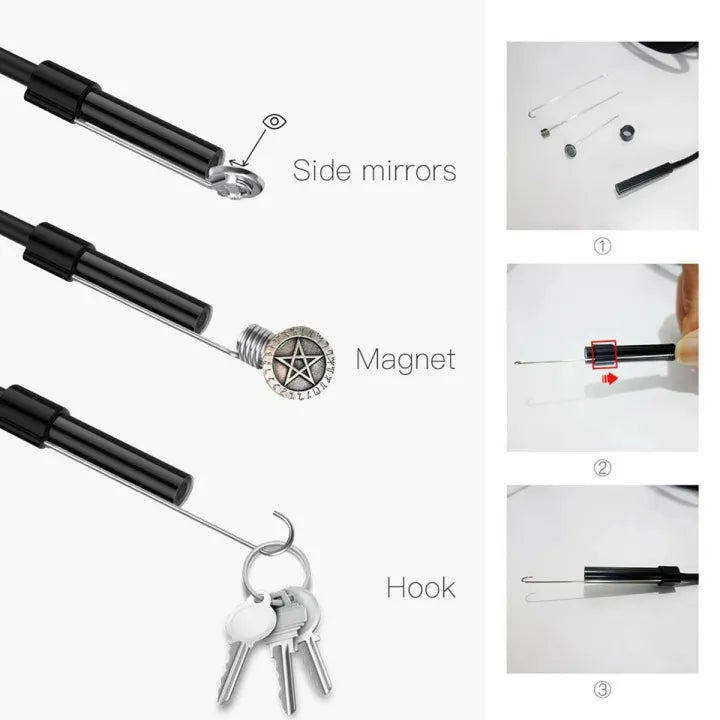 5.5mm Sewer Industrial Endoscope Piping Endoscopy Type C Flexible Snake Mini Camera 3 in 1 Automotive Borescope for Android