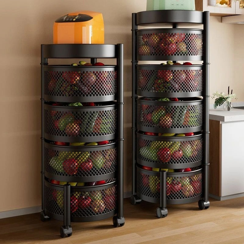 Innovative 360 Degree Rotating Metal Kitchen Storage Rack Multi Tier Space Saving Organizer for Fresh Vegetables Fruits Pantry
