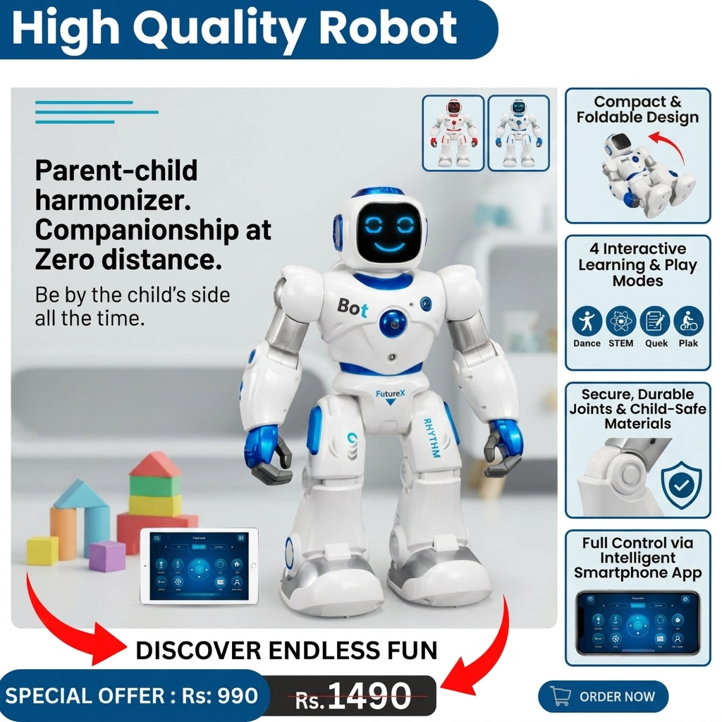 MACH-Interactive Voice-Controlled Robot Programmable Dances High-Tech Features Ideal Birthday Gift For Children