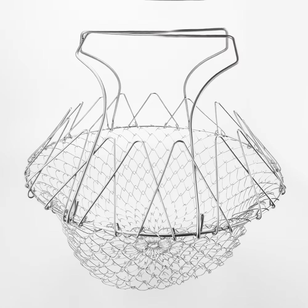 Multifunction Foldable French Fries Basket Vegetable Fruit Filter Basket Stainless Steel Telescopic Household Oil Mesh Basket