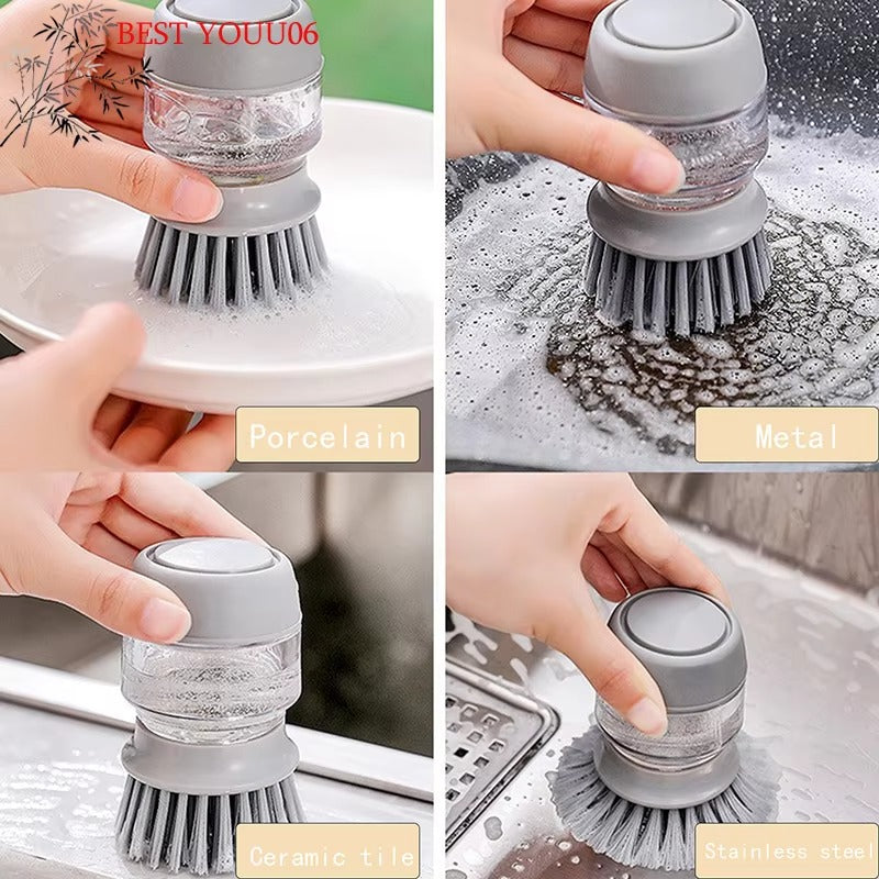 Hot Kitchen Cleaning Brush Liquid Addition Soap Brush Household Pot Scrubbing Brush Dishwashing Brush Liquid Soap Dispenser