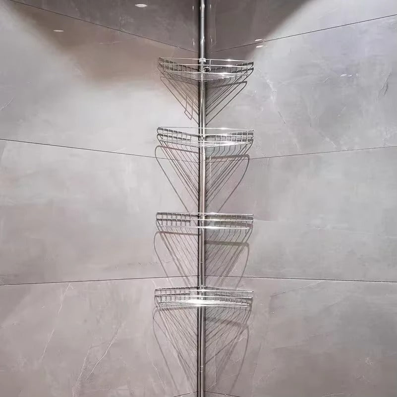 1pc Stainless Steel Bathroom Triangle Rack White 4 Shelves Telescopic Adjustable Shelf Hardware