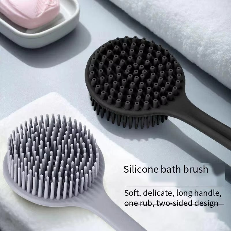 Silicone extended long-handled bath brush, no need to ask for help, double-sided two-in-one back scrubbing wonder
