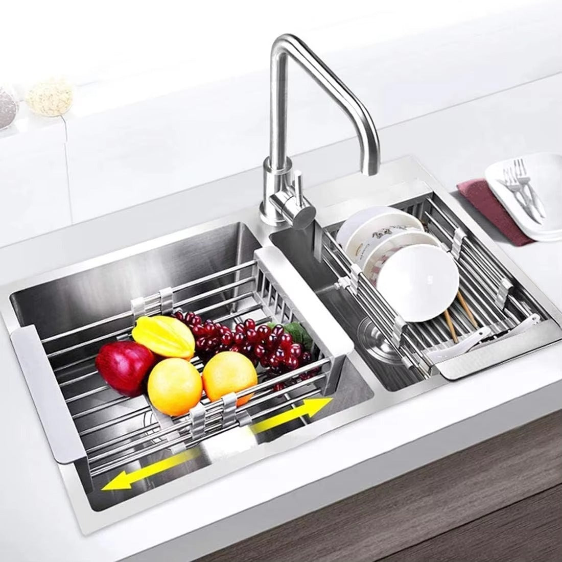 1PC Expandable Dish Drying Rack with Adjustable Arms Kitchen Vegetable Fruit Washing Drain Pasta Dryer