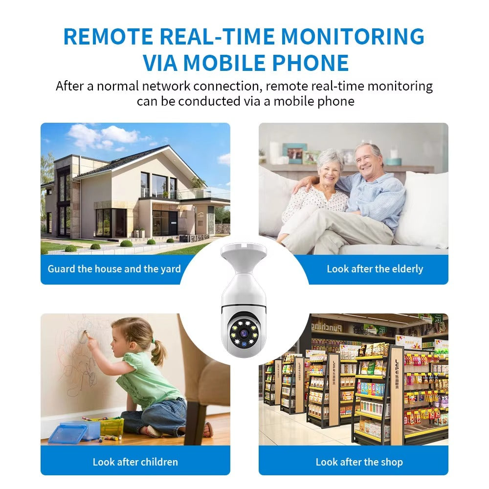 WiFi IP Camera Bulb Cam 1080P Wireless Baby Monitor AI Tracking Security Video Surveillance Pet Cam Indoor