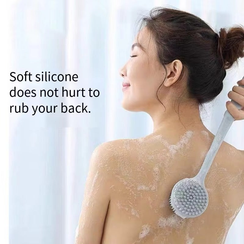 Silicone extended long-handled bath brush, no need to ask for help, double-sided two-in-one back scrubbing wonder