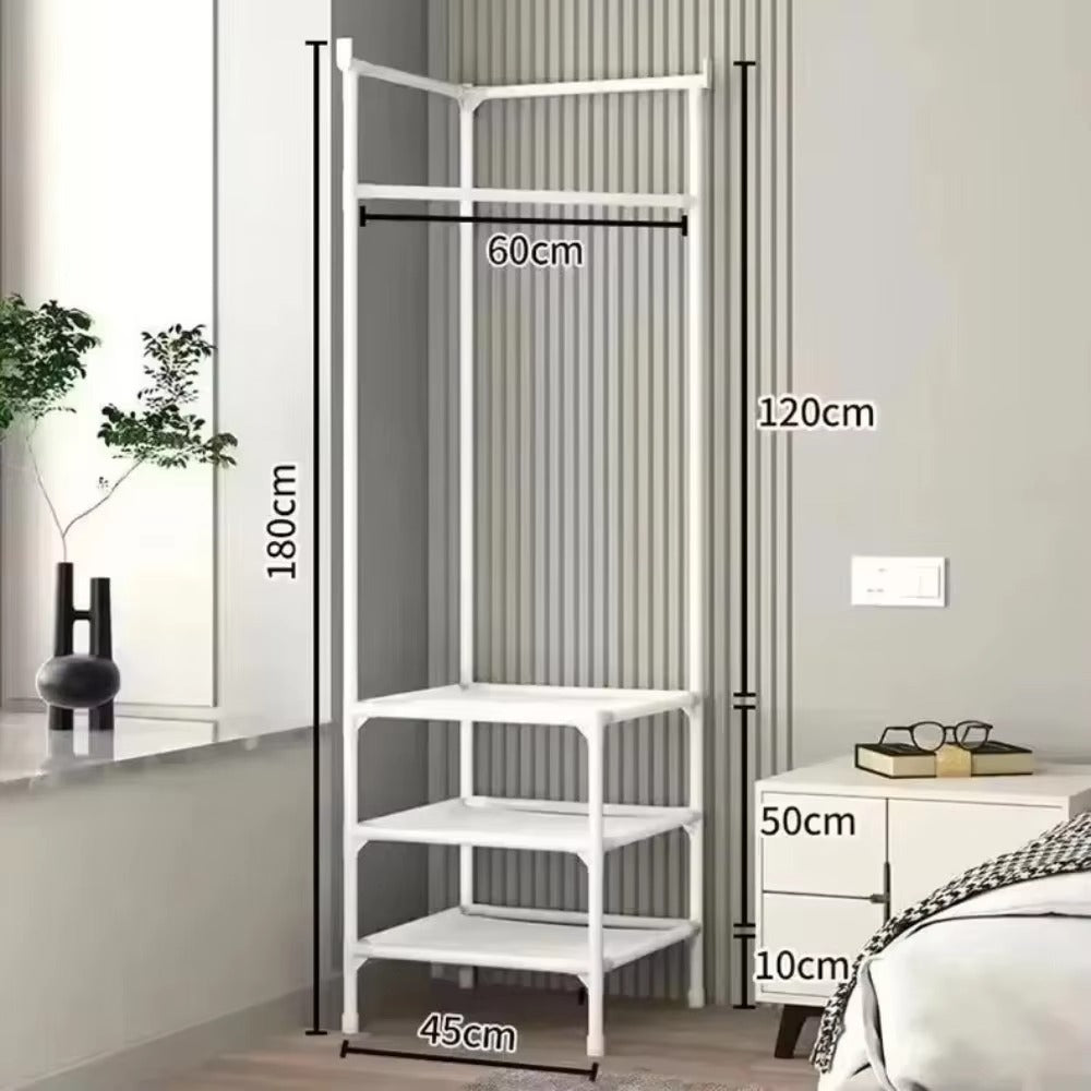 New Multi-Layer Corner Clothes Rack Hanging Rod Anti-toppling Floor Standing Shelf Metal Shoes Shelf Bedroom