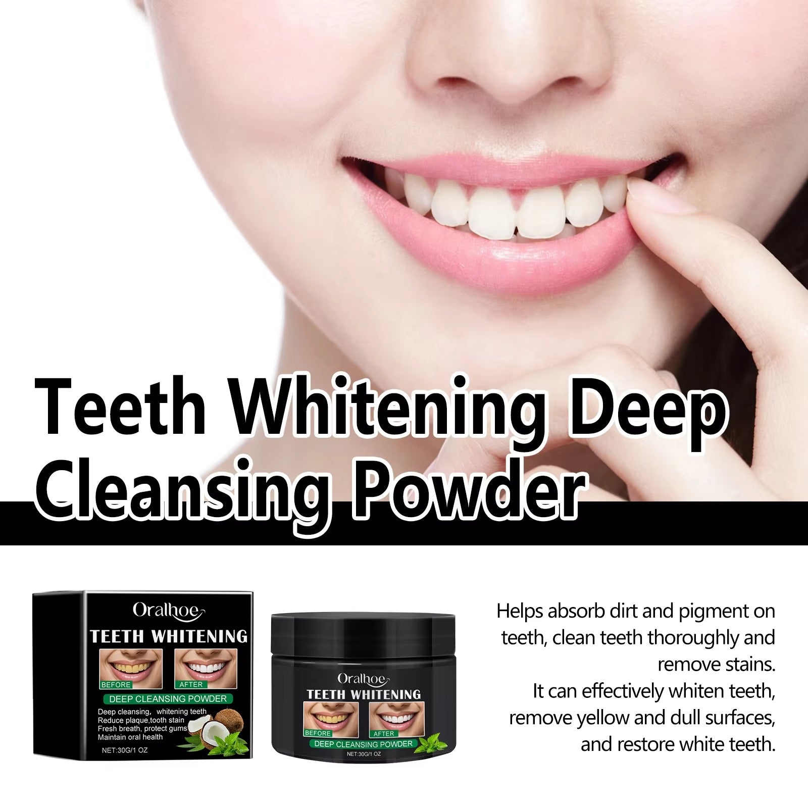 Activated Charcoal Teeth Whitening Powder Improve Teeth Yellowing Stain Strengthen Teeth Refresh Breath Tooth Brightening Powder