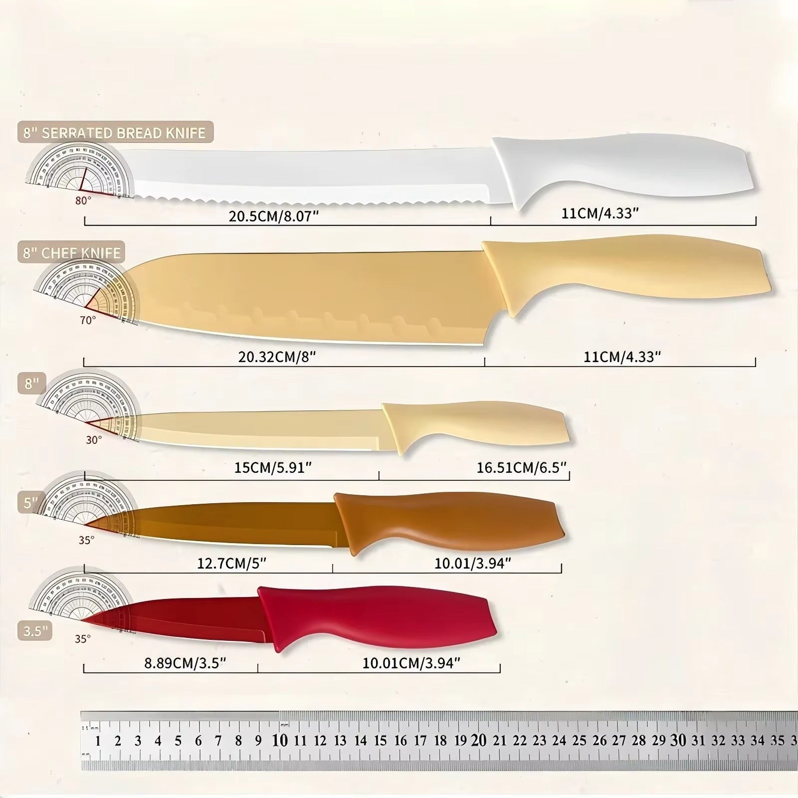 Kitchen Knives Set High Carbon Steel Utility Colourful Fruit Chef Knives with Vegetables Scissor Household Macaron Cooking Tool
