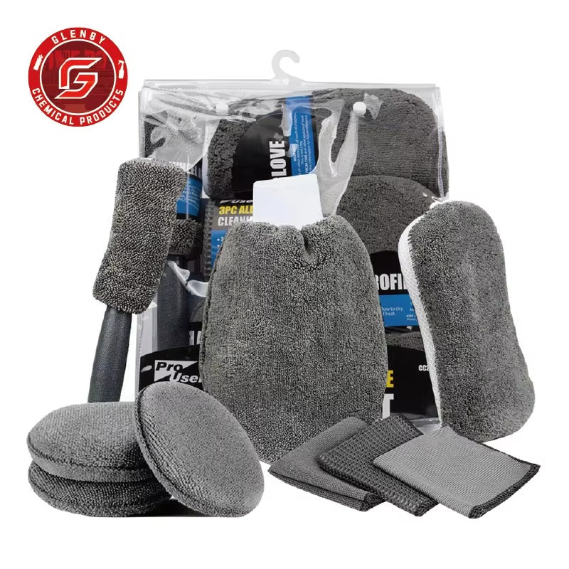 9-Piece Set Of Car And Motorcycle Cleaning Wipes Home Wash Gloves Car Wash Towels Cleaning Cloths Waxing Sponges Wheel Brushes